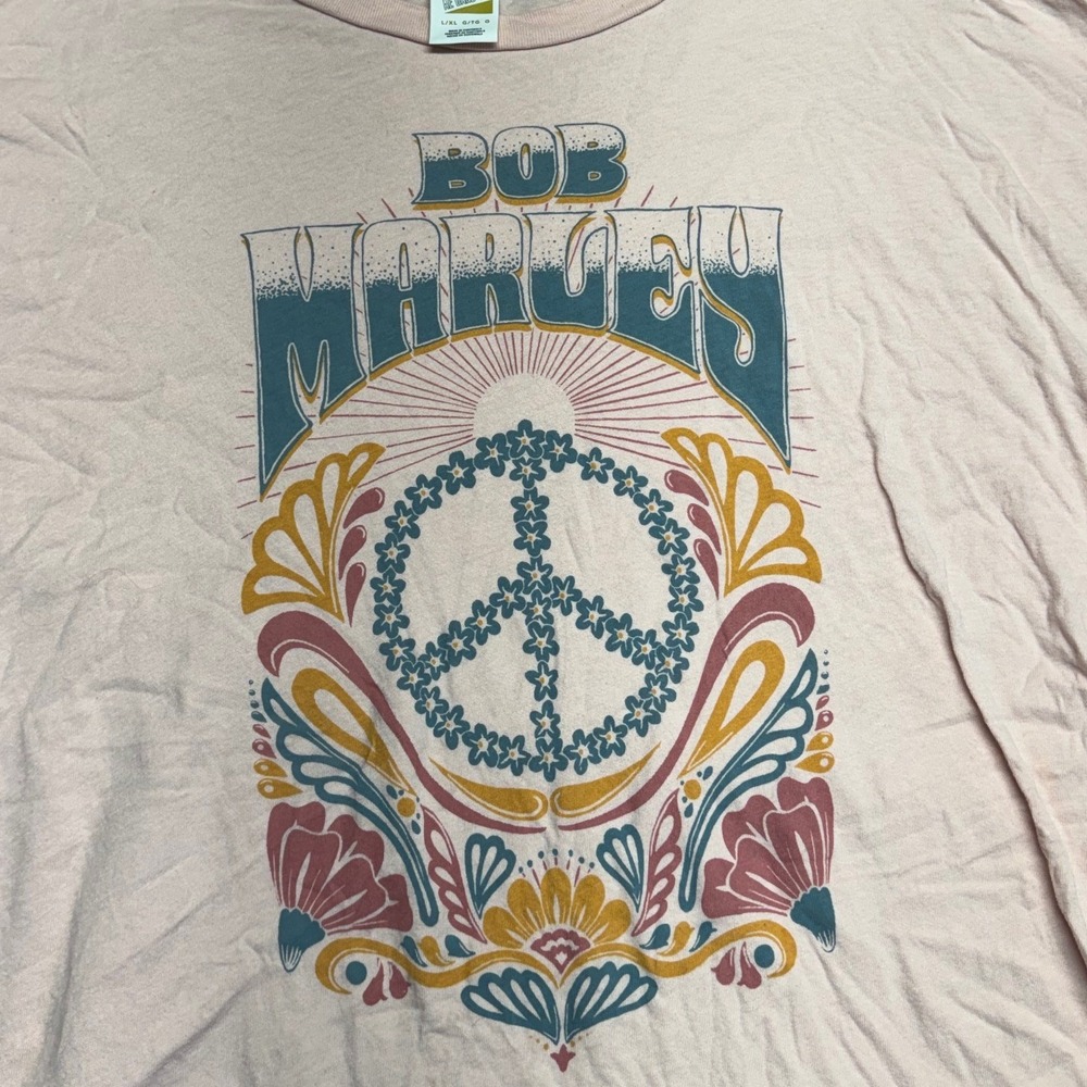 American Eagle Bob Marley Band Tee Pink Peace Graphic T-Shirt L/XL - Picture 2 of 7
